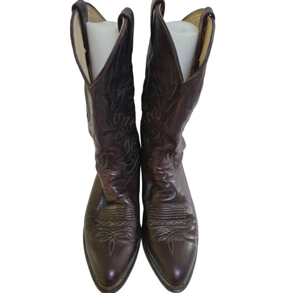 Dan Post Milwaukee Dark Cherry Burgundy Leather Embroidered Cowboy Boots Size 10 - Picture 4 of 9